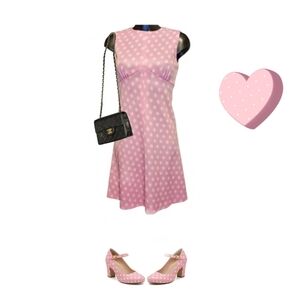 Vintage 60s Mod Pink Polka Dot Empire Waist Mini Dress Not Worn, New Condition